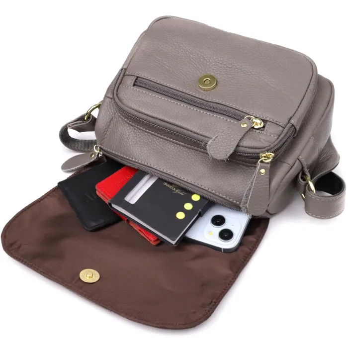 Практична сумка з натуральної шкіри для стильних жінок Vintage 22974 Сірий