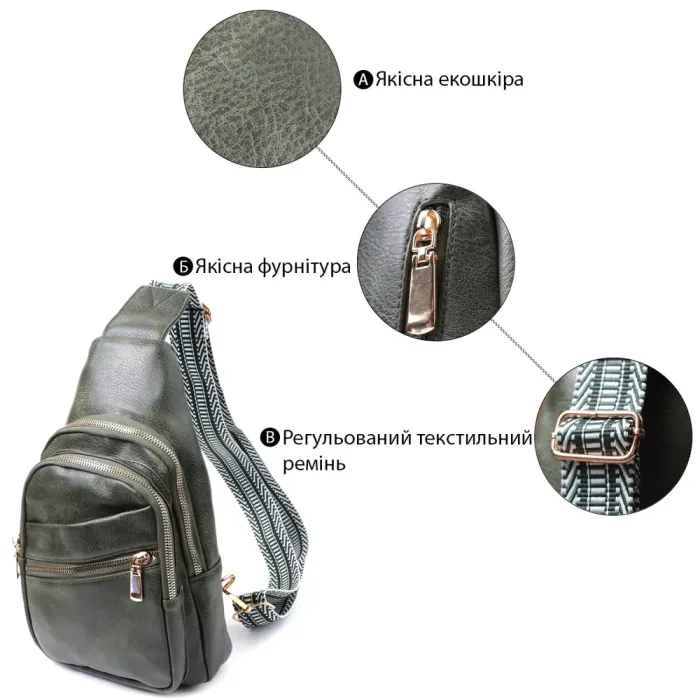 Зручна жіноча сумка з однією лямкою через плече з екошкіри Vintage 22756 Зелений