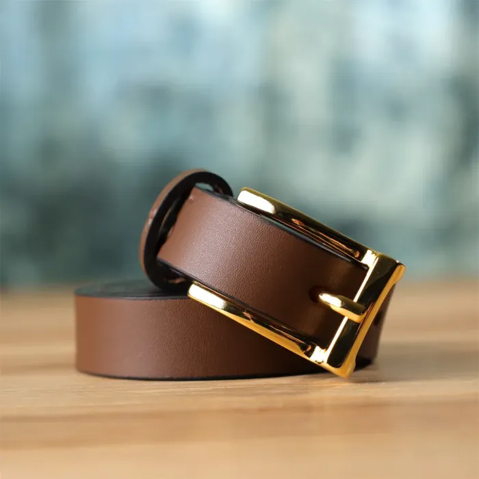 Модний вузький шкіряний ремінь для жінок GRANDE PELLE 22954 Світло-коричневий