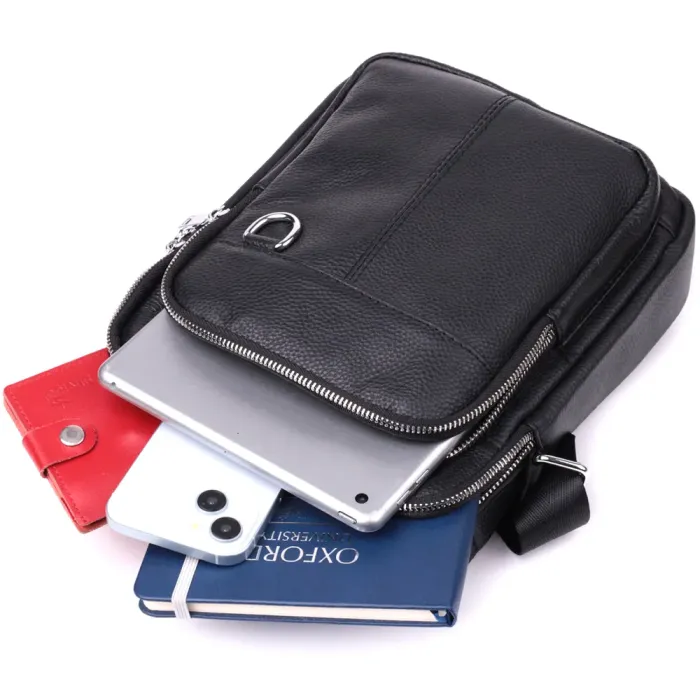 Зручна вертикальна сумка для чоловіків із натуральної шкіри Vintage 15115 Чорний