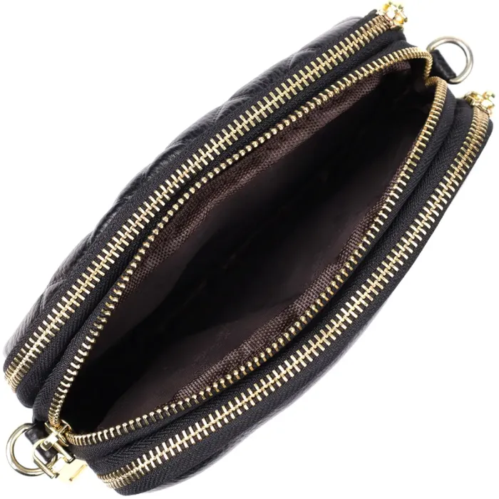 Сумка з натуральної шкіри з трьома відділеннями для жінок Vintage 22890 Чорний