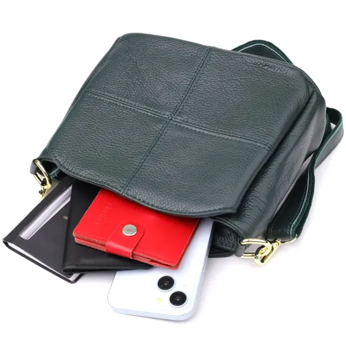 Елегантна шкіряна сумка для жінок з трьома відділеннями Vintage 22977 Зелений