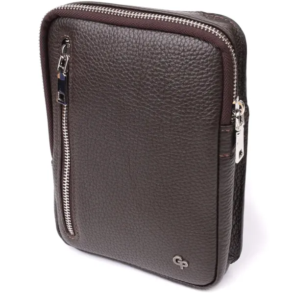 Прямокутна сумка бананка із зернистої натуральної шкіри GRANDE PELLE 22878 Коричнева