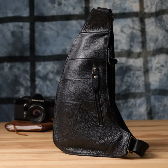 Стильна сумка для чоловіків з великою кількістю кишень із натуральної шкіри Vintage 22957 Чорний