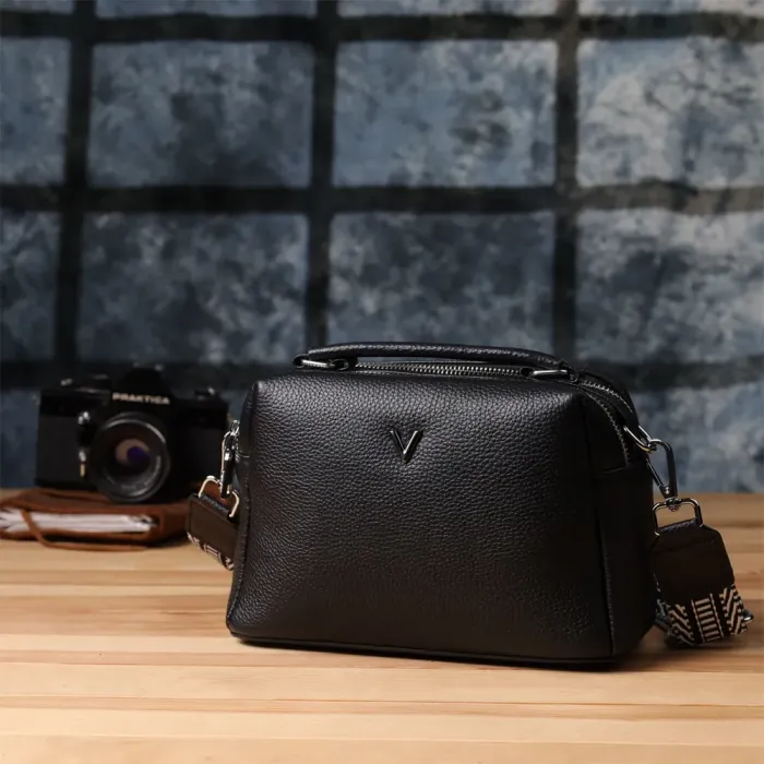 Жіноча сумка на два відділення з натуральної шкіри Vintage 22919 Чорний