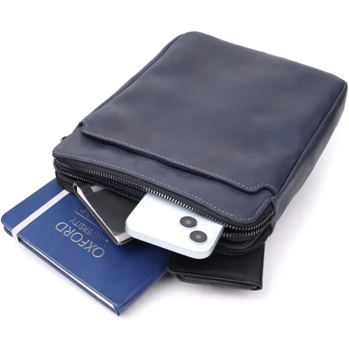 Практична чоловіча сумка через плече із вінтажної натуральної шкіри Shvigel 20867_1 Синій