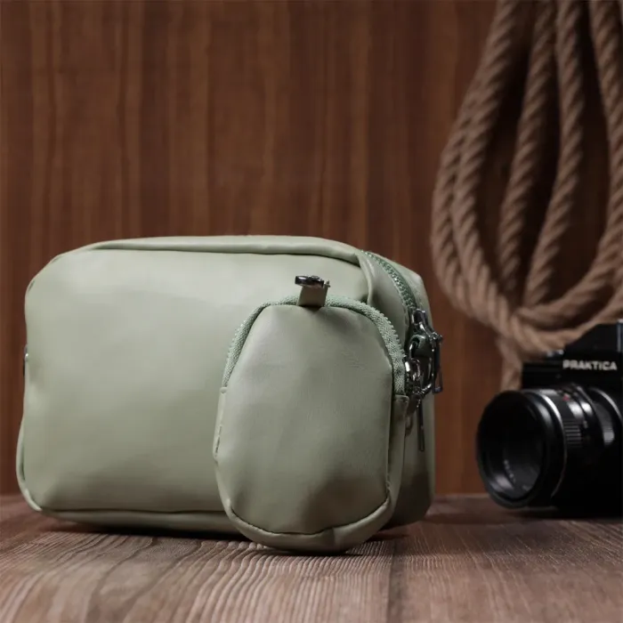 Стильна жіноча сумка крос-боді з монетницею з екошкіри Vintage 22797 Фісташковий