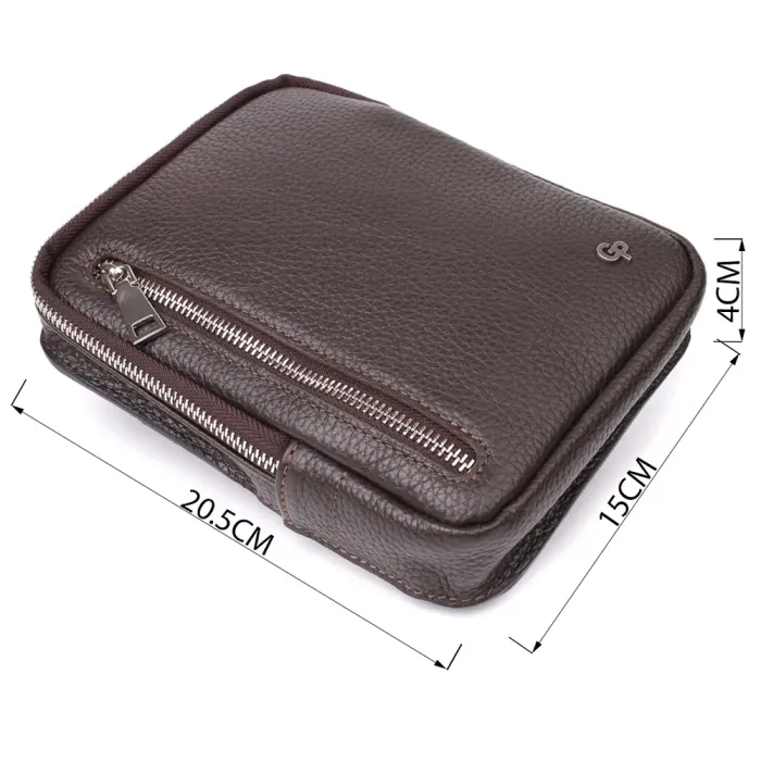 Прямокутна сумка бананка із зернистої натуральної шкіри GRANDE PELLE 22878 Коричнева