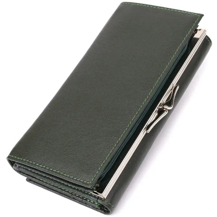 Місткий жіночий гаманець на магнітах із натуральної шкіри ST Leather 23115 Зелений