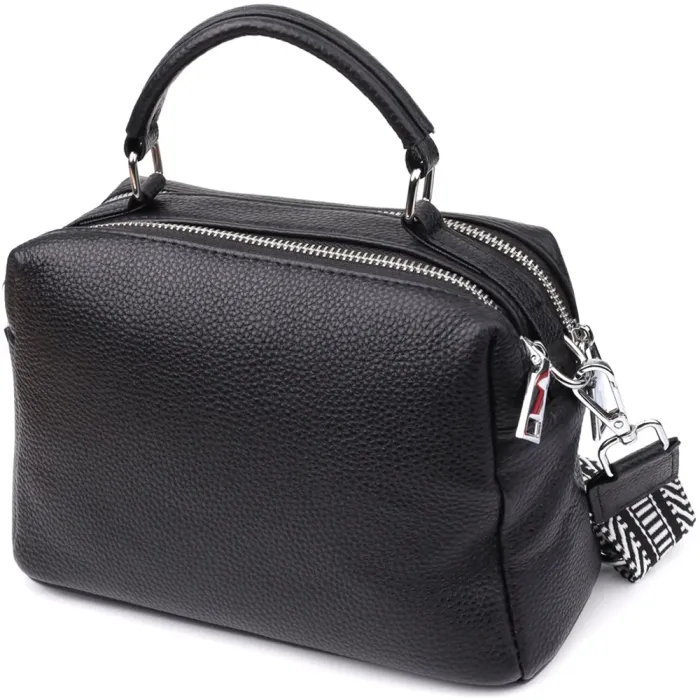 Жіноча сумка на два відділення з натуральної шкіри Vintage 22919 Чорний