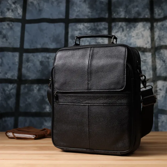 Чоловіча сумка з ручкою для перенесення в руці з натуральної шкіри Vintage 23026 Чорний