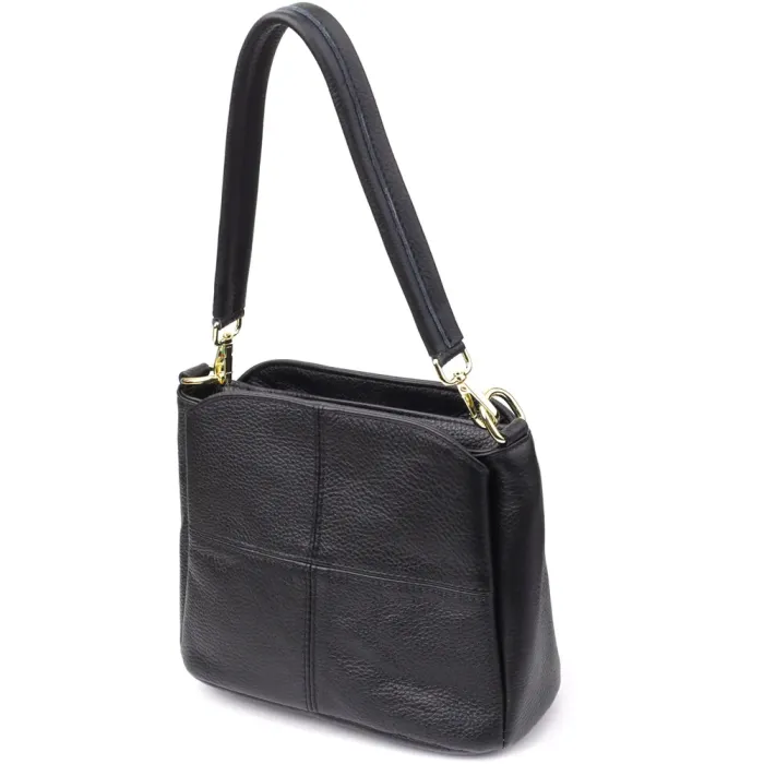 Класична шкіряна сумка для жінок з трьома відділеннями Vintage 22978 Чорний