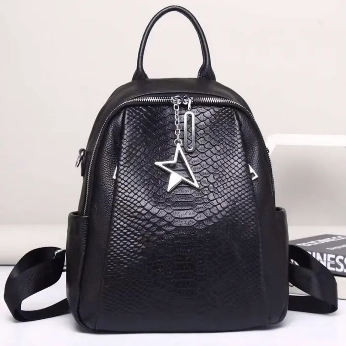 Жіночий рюкзак шкіряний міський з ременцем 23х30х11, сумка на спину для навчання, чорна