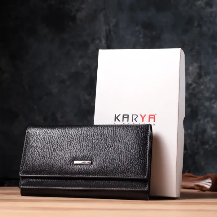 Місткий жіночий гаманець з натуральної шкіри KARYA 22859 Чорний