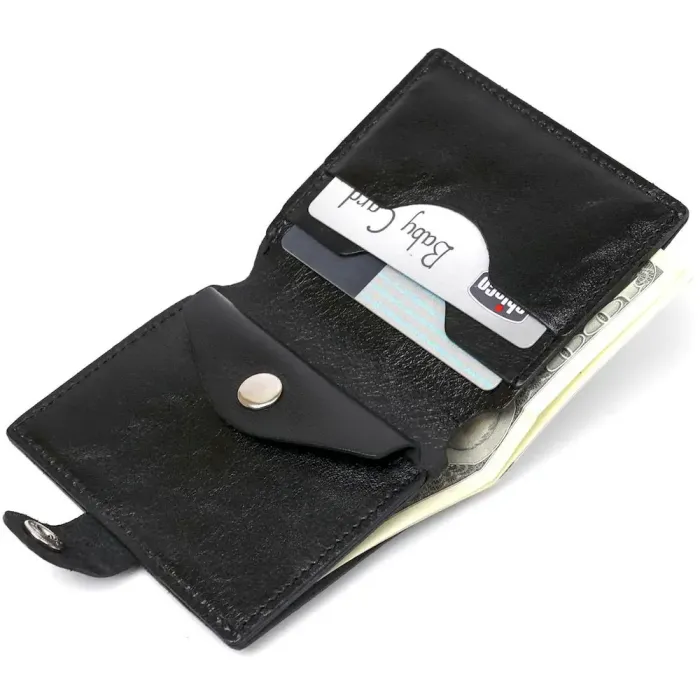 Чоловічий глянсовий шкіряний портмоне Shvigel 16481 Чорний