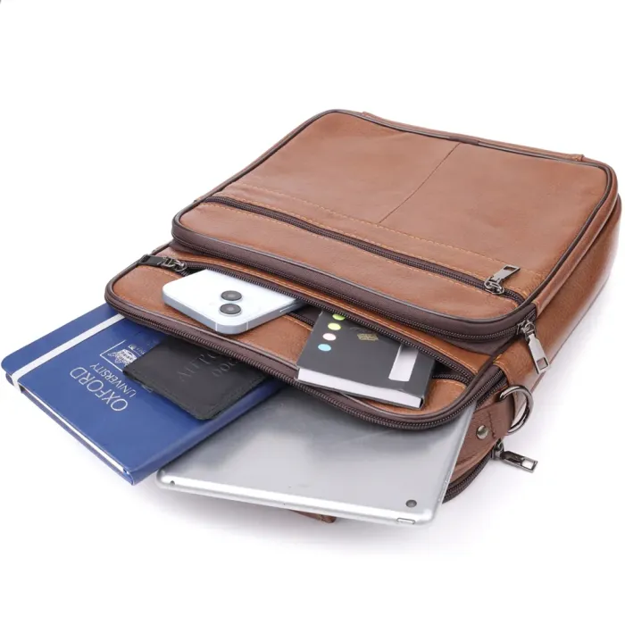 Сумка чоловіча з ручкою для перенесення в руці з натуральної шкіри Vintage 23031 Світло-коричневий