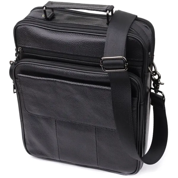 Містка чоловіча сумка з ручкою для перенесення в руці з натуральної шкіри Vintage 23023 Чорний