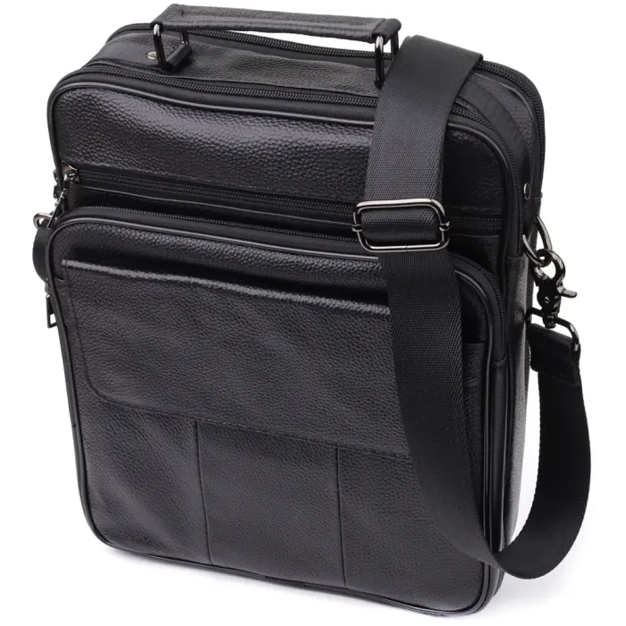 Містка чоловіча сумка з ручкою для перенесення в руці з натуральної шкіри Vintage 23023 Чорний