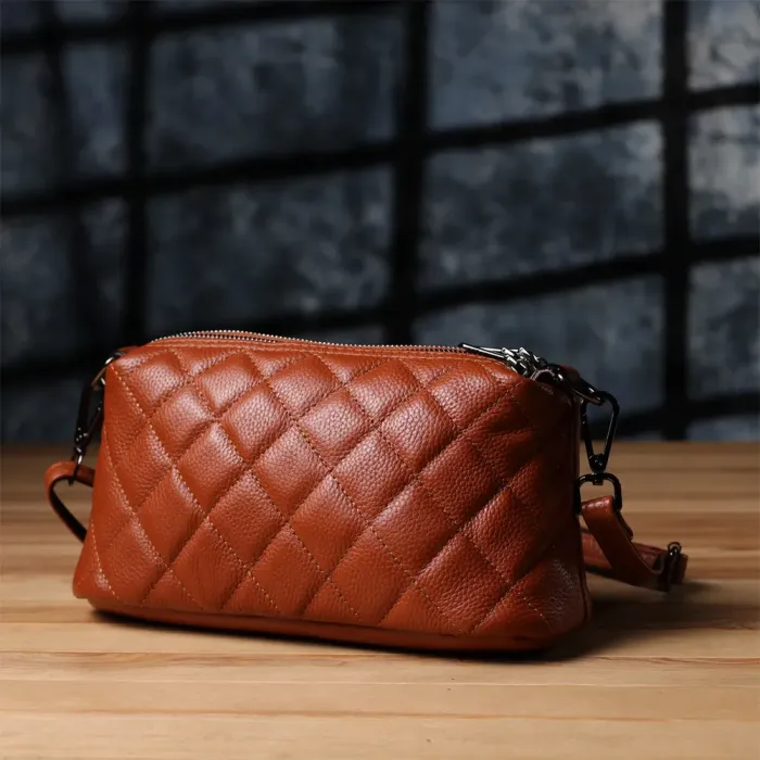 Жіноча сумка прошита модними ромбами з натуральної шкіри Vintage 15143 Рудий