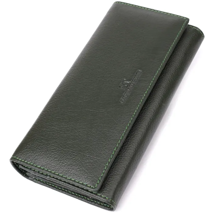 Стильний гаманець у два складення з натуральної шкіри ST Leather 23066 Зелений