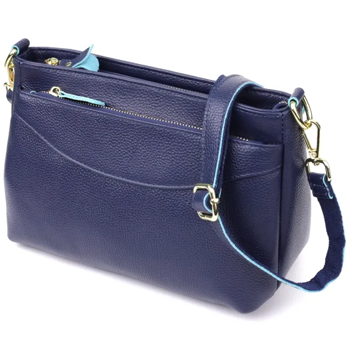 Елегантна жіноча шкіряна сумка з жорстким дном Vintage 22986 Синій