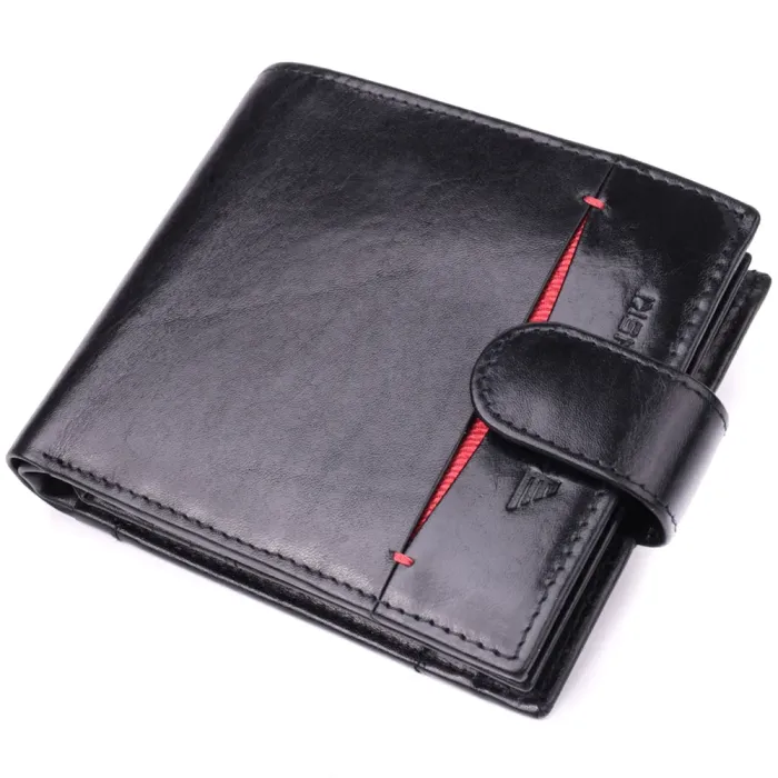Люксовий чоловічий гаманець із натуральної глянсової шкіри Vintage 15110 Чорний