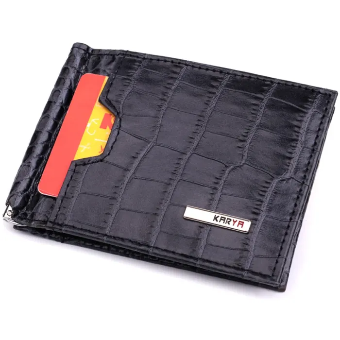 Практичний чоловічий гаманець-затиск із натуральної шкіри KARYA 22851 Сірий