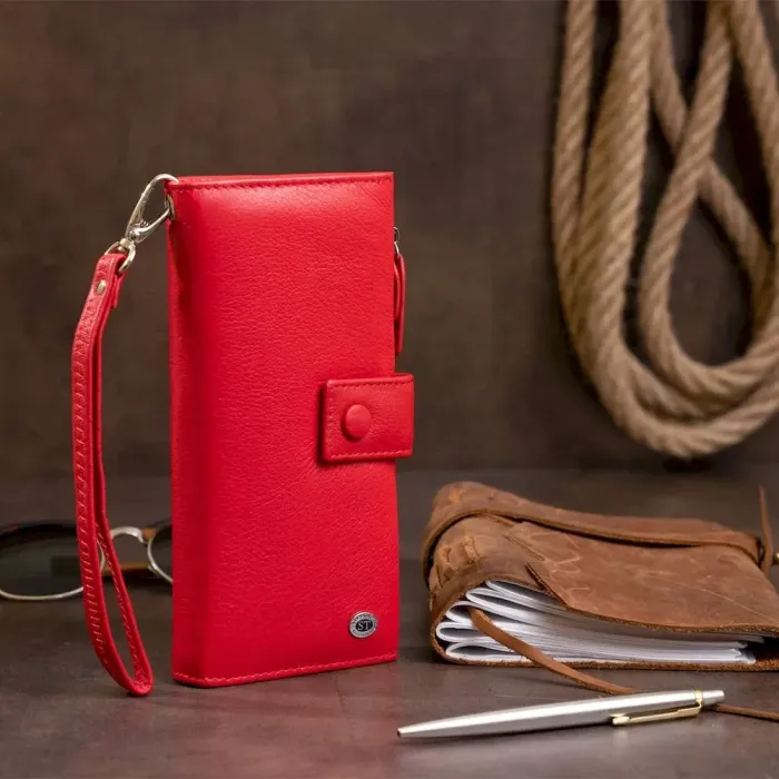 Оригінальний гаманець шкіряний жіночий на хлястиці з кнопкою ST Leather 19281 Червоний