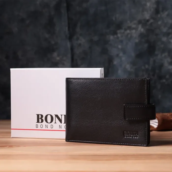 Місткий чоловічий гаманець з натуральної шкіри BOND 22861 Чорний