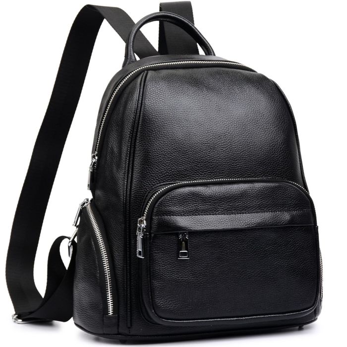 Рюкзак жіночий шкіряний 29х31х12, практична наплічна сумка для міста, чорна