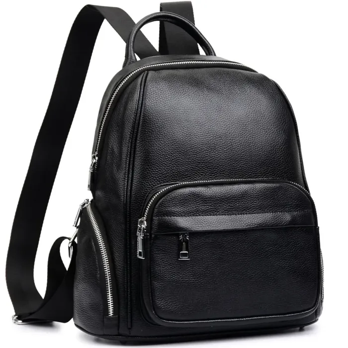 Рюкзак жіночий шкіряний 29х31х12, практична наплічна сумка для міста, чорна