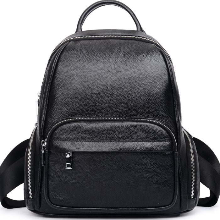 Рюкзак жіночий шкіряний 29х31х12, практична наплічна сумка для міста, чорна