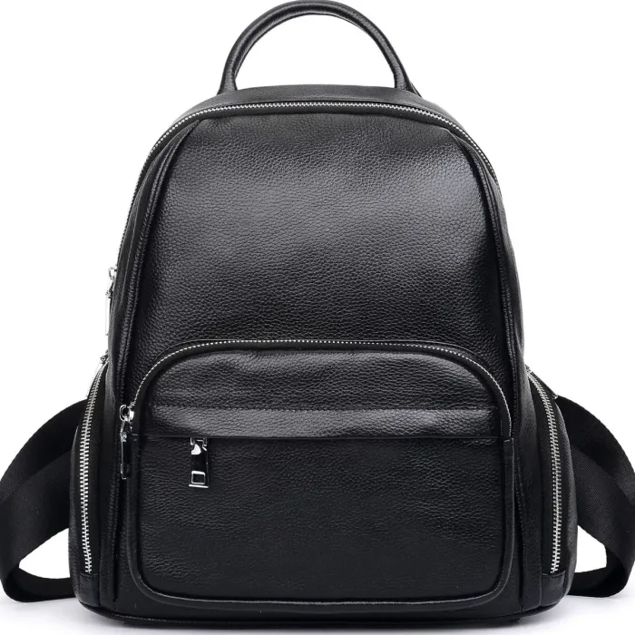 Рюкзак жіночий шкіряний 29х31х12, практична наплічна сумка для міста, чорна