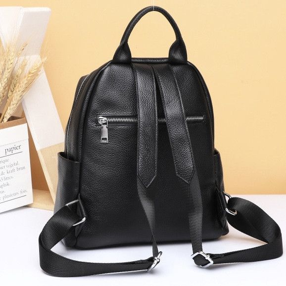 Жіноча сумка на плечі з натуральної шкіри 23х28х11, рюкзак з відділами для гаджетів, чорна