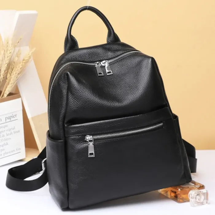 Жіноча сумка на плечі з натуральної шкіри 23х28х11, рюкзак з відділами для гаджетів, чорна