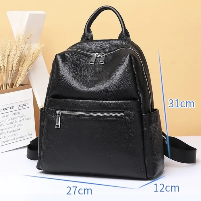 Жіноча сумка на плечі з натуральної шкіри 23х28х11, рюкзак з відділами для гаджетів, чорна