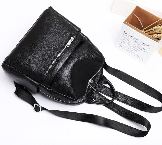 Жіноча сумка на плечі з натуральної шкіри 23х28х11, рюкзак з відділами для гаджетів, чорна