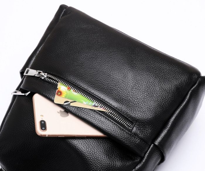 Жіноча сумка на плечі з натуральної шкіри 23х28х11, рюкзак з відділами для гаджетів, чорна