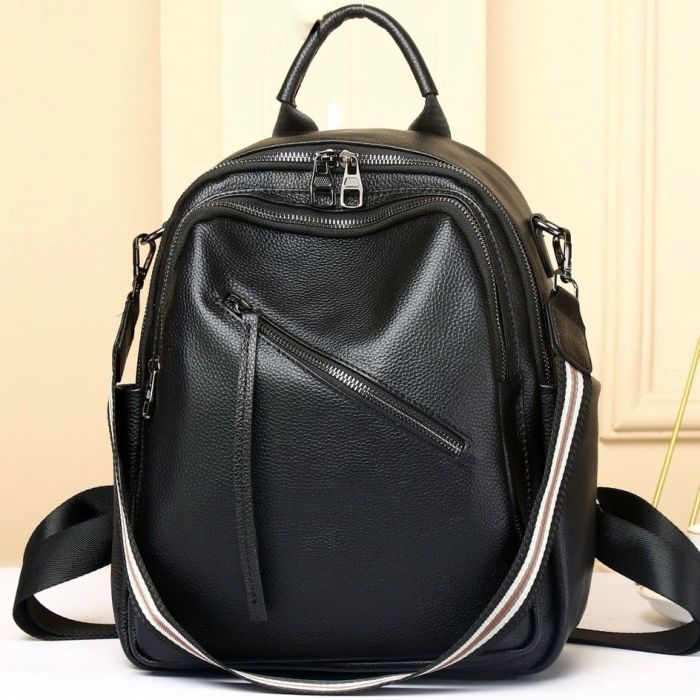 Стильна жіноча сумка міська на плечі 25х33х14, рюкзак з натуральної шкіри, чорний
