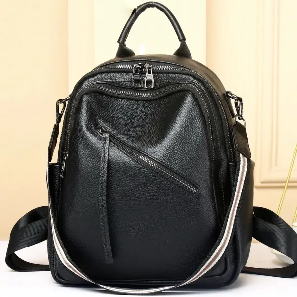 Стильна жіноча сумка міська на плечі 25х33х14, рюкзак з натуральної шкіри, чорний