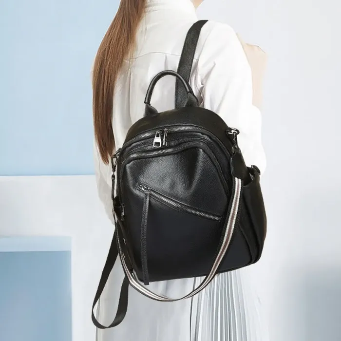 Стильна жіноча сумка міська на плечі 25х33х14, рюкзак з натуральної шкіри, чорний