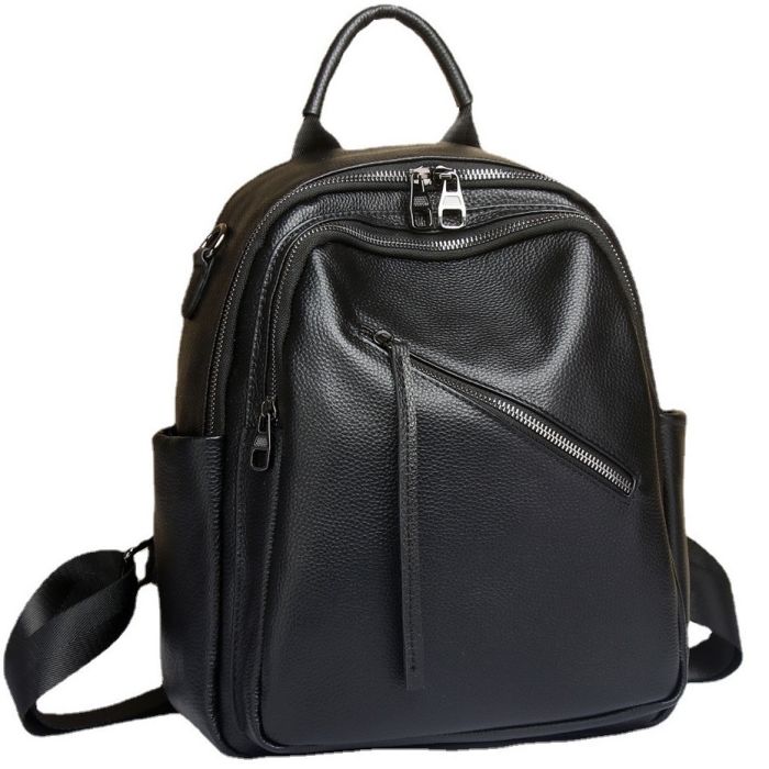 Стильна жіноча сумка міська на плечі 25х33х14, рюкзак з натуральної шкіри, чорний