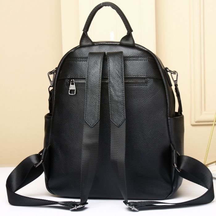 Стильна жіноча сумка міська на плечі 25х33х14, рюкзак з натуральної шкіри, чорний