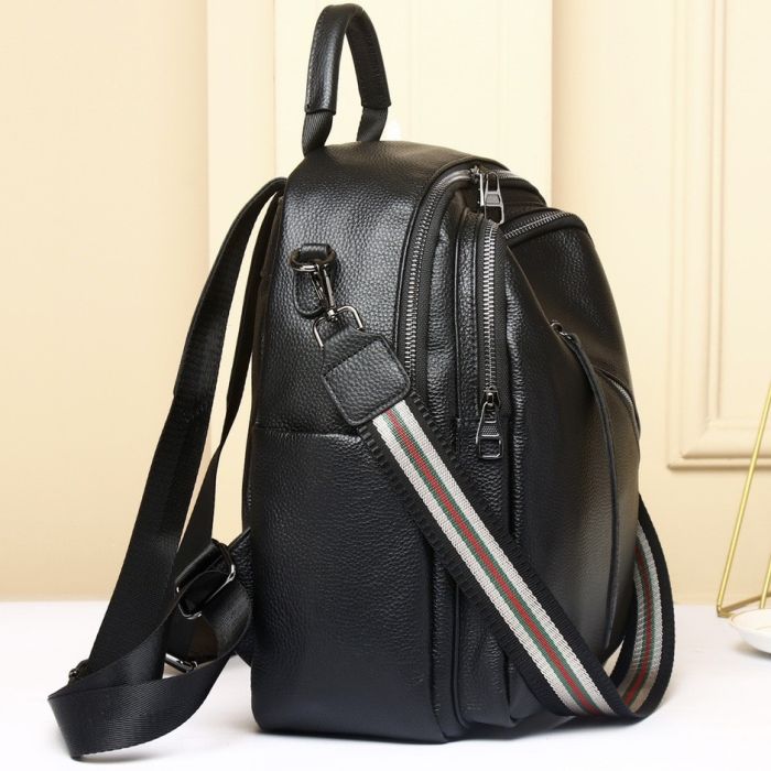 Стильна жіноча сумка міська на плечі 25х33х14, рюкзак з натуральної шкіри, чорний