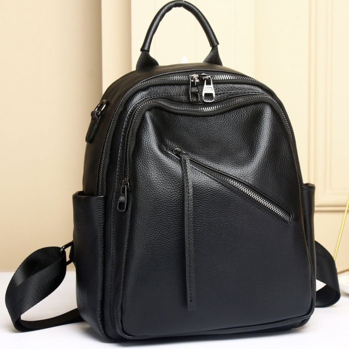 Стильна жіноча сумка міська на плечі 25х33х14, рюкзак з натуральної шкіри, чорний