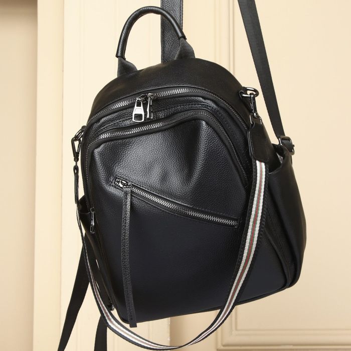 Стильна жіноча сумка міська на плечі 25х33х14, рюкзак з натуральної шкіри, чорний