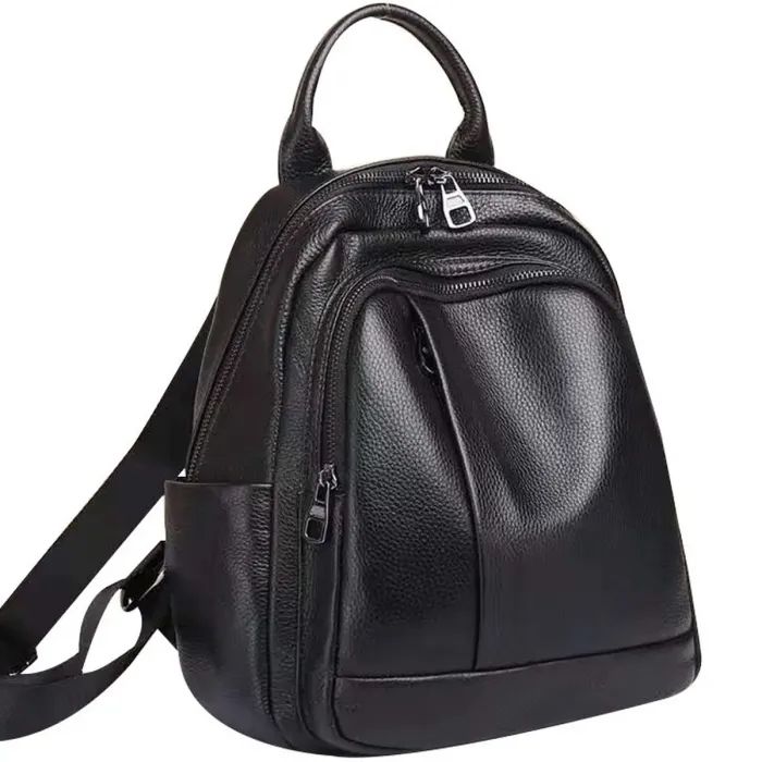 Шкіряний жіночий міський рюкзак на блискавці 23х29х13, сумка наплічна для прогулянок, чорна