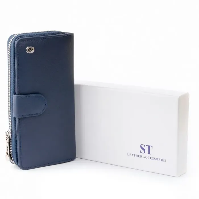 Вертикальный вместительный кошелек из кожи унисекс ST Leather 19301 Синий