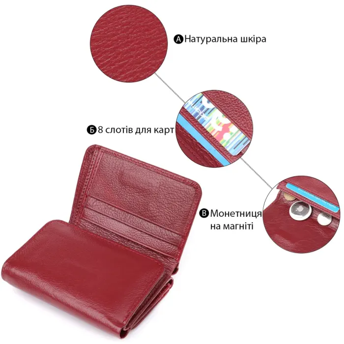 Компактний гаманець зручного формату із натуральної шкіри ST Leather 23077 Бордовий