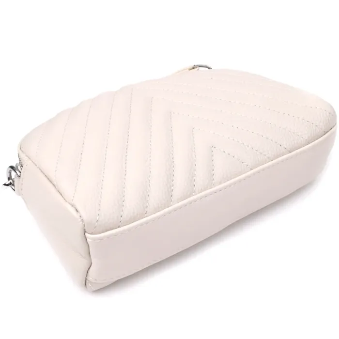 Модна сумка прошита трикутниками з натуральної шкіри Vintage 22910 Білий